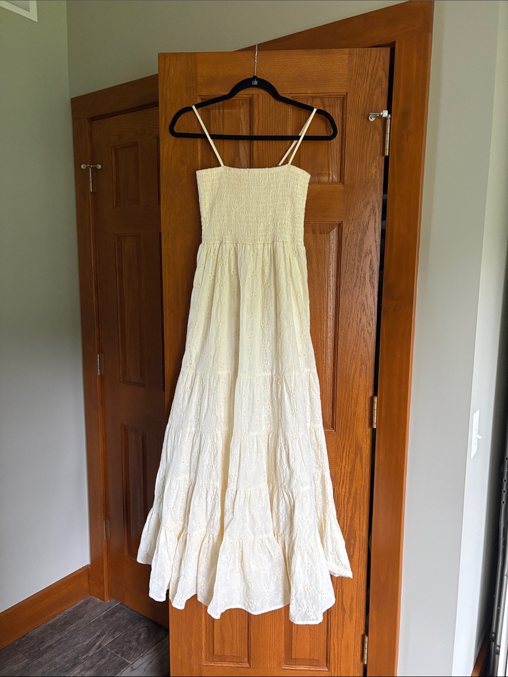 Altar'd State Cream Smocked Maxi Dress with Spaghetti Straps